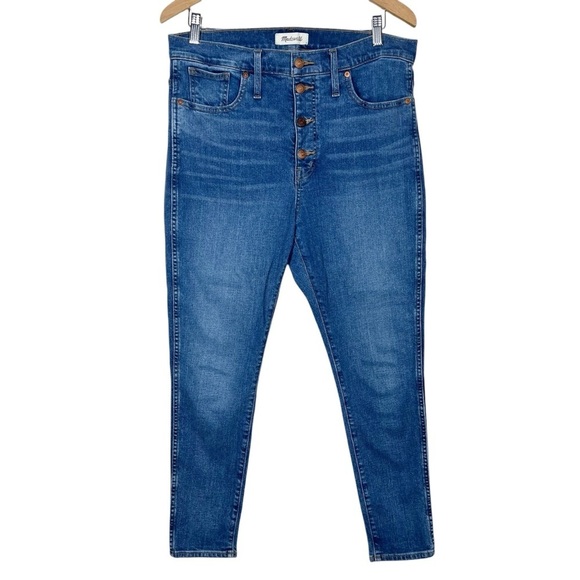 Madewell Womens 10” High Rise Exposed Button Fly Skinny Jeans Size 32P Stretch - Picture 1 of 10